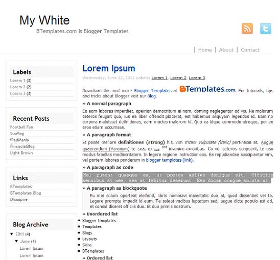 my white minimal blogger theme