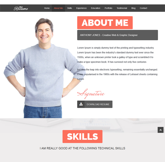 resumex one page drupal theme