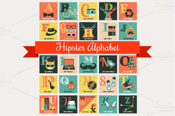 Alphabet Hipster - vector poster