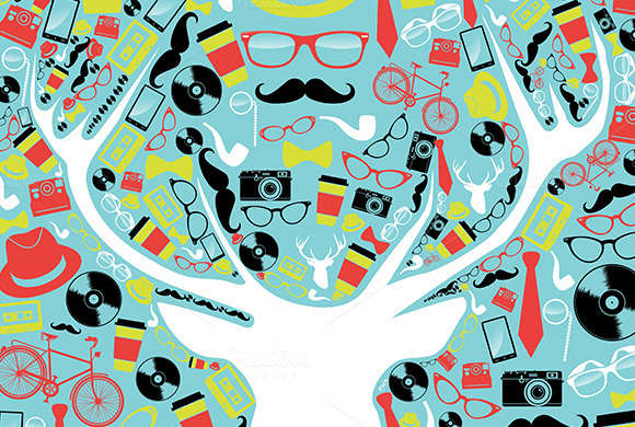 Colorful vintage hipsters reindeer.