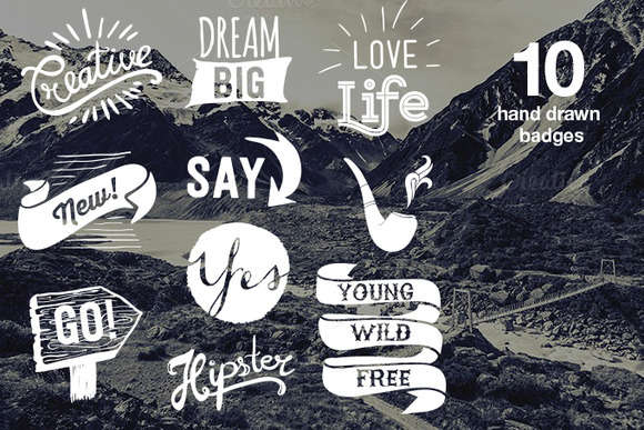 Hipster set of hand drawn badges