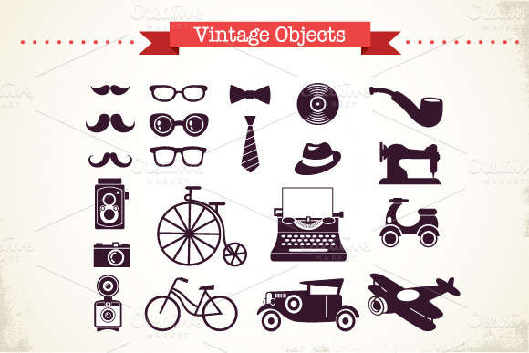 Vintage Hipster vector objects set