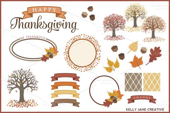 Autumn Trees, Leaves & Acorns Vector