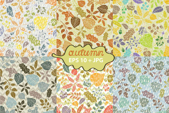 Autumn leaves seamless pattern set 1