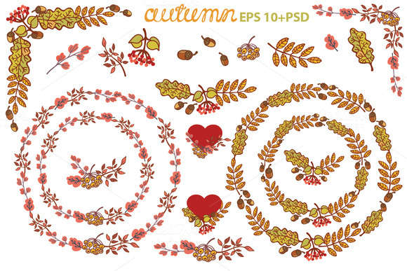 Autumn leaves wreath set. Clipart 1