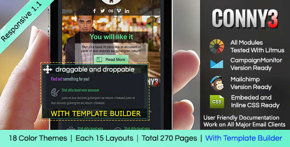 CONNY3 - Responsive Email With Template Builder