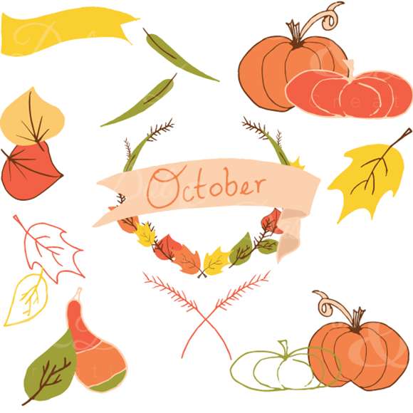 Hand-drawn October Fall Clip Art