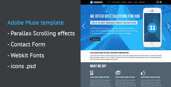 One Page Parallax Muse Template