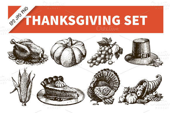 Thanksgiving Hand Drawn Vintage Set