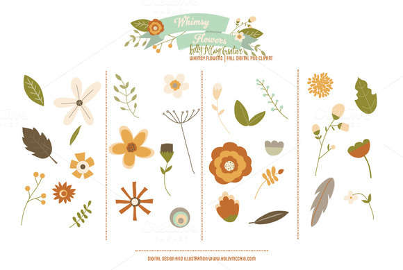 Whimsy Flowers PNG Clip Art Fall