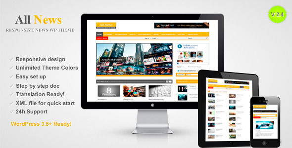 All News by RoyalwpThemes is a news magazine WordPress theme with video support which features support for RTL languages, one page layouts, fully responsive layouts, search engine optimization and magazine style layouts.