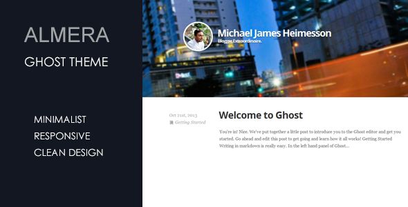 Almera Minimalist Responsive Ghost Theme by Themoticons is a Ghost theme which features support for RTL languages, fully responsive layouts, Google Fonts support, clean design and  minimal design.