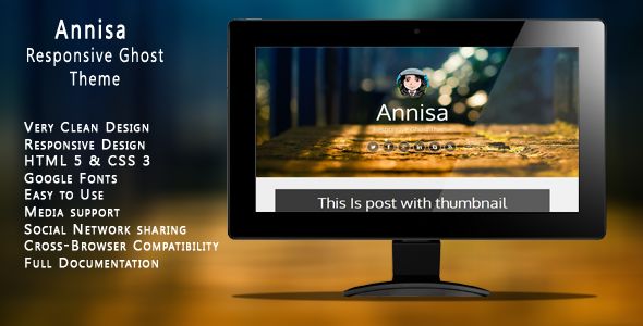 Annisa by Hasnydesign is a Ghost theme which features fully responsive layouts, Google Fonts support, clean design and  blogging related layouts and optimizations.