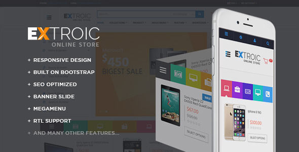 Ap Extroic by Apollotheme is a Shopify theme which features support for RTL languages, Mega Menu, fully responsive layouts, search engine optimization, Bootstrap framework utilization and  a grid layout.