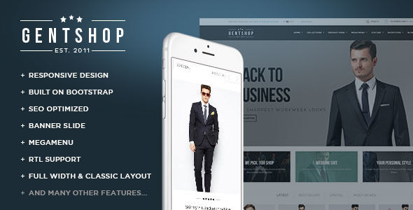 Ap Gentshop by Apollotheme is a Shopify theme which features support for RTL languages, Mega Menu, fully responsive layouts, search engine optimization, Google Fonts support, WooCommerce integration, Bootstrap framework utilization and  a grid layout.