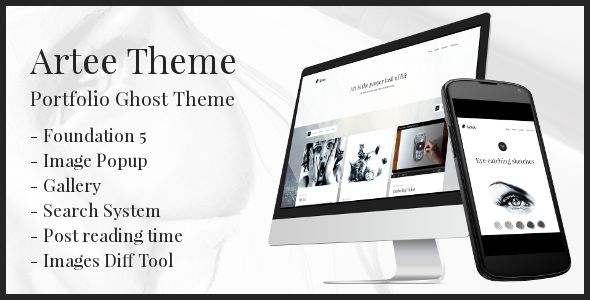 Artee by PxThemes is a Ghost theme which features fully responsive layouts, Google Fonts support, clean design, support for photo galleries, can be used for your portfolio, masonry post layouts and  a grid layout.