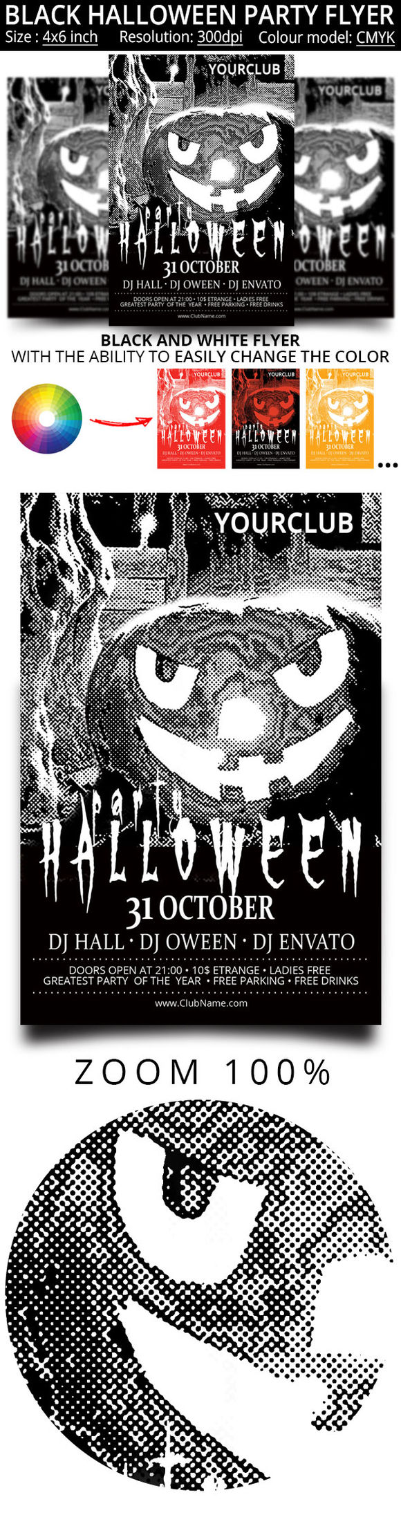 Black And White Flyer For The Hallow by Oloreon is available from CreativeMarket for $5.