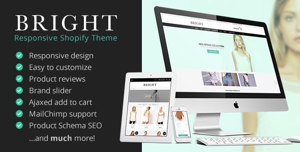 Bright by Noerbaek is a Shopify theme which features Retina display support, parallax elements, fully responsive layouts, search engine optimization and  clean design.