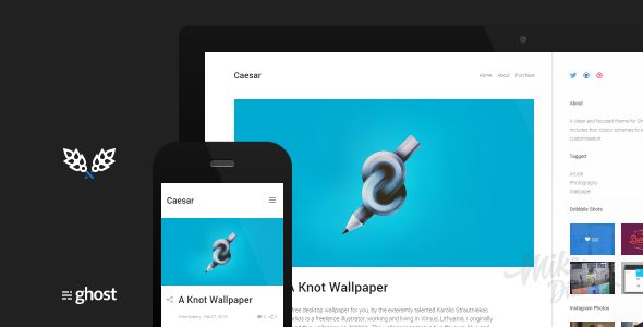 Caesar by Mikedidthis is a Ghost theme which features fully responsive layouts, search engine optimization, Google Fonts support, clean design, flat design aesthetics and  minimal design.
