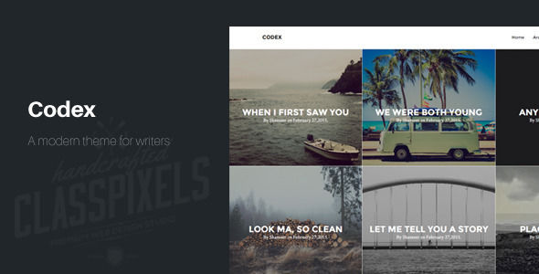 Codex Blogging Theme To Tell Stories by ClassPixels is a Ghost theme which features support for RTL languages, fully responsive layouts, Bootstrap framework utilization, support for photo galleries, blogging related layouts and optimizations, masonry post layouts and  minimal design.