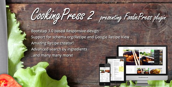 CookingPress by Purethemes is a recipe WordPress theme which features fully responsive layouts, search engine optimization, blogging related layouts and optimizations and a grid layout.