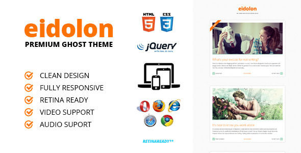 Eidolon by WebDesignPlanet is a Ghost theme which features Retina display support, fully responsive layouts, clean design, support for photo galleries, is great for your personal site, blogging related layouts and optimizations and  flat design aesthetics.