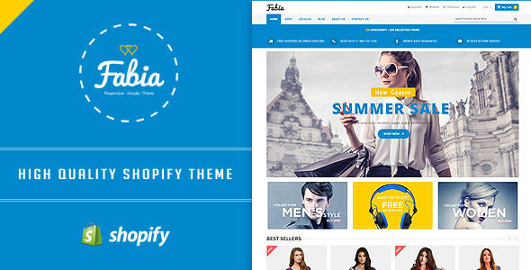 Fabia by MagikCommerce is a Shopify theme which features support for RTL languages, Mega Menu, fully responsive layouts, clean design and  Bootstrap framework utilization.
