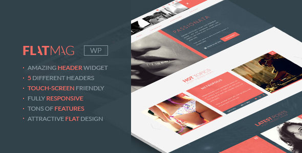FlatMag by DistinctiveThemes is a WordPress theme which features parallax elements, fully responsive layouts, Revolution Slider, Bootstrap framework utilization, magazine style layouts and flat design aesthetics.