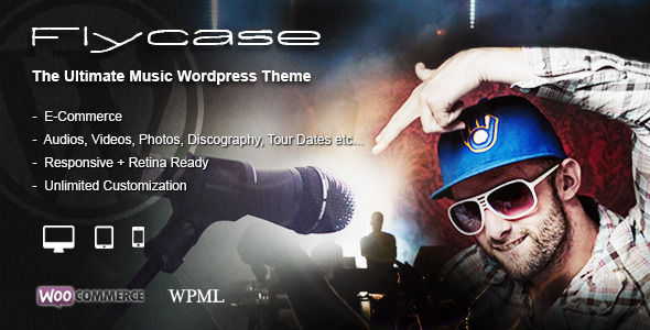 Flycase by BrutalDesign is a WordPress music theme which features Retina display support, parallax elements, fully responsive layouts, search engine optimization, Google Fonts support, Revolution Slider, WooCommerce integration, clean design and masonry post layouts.