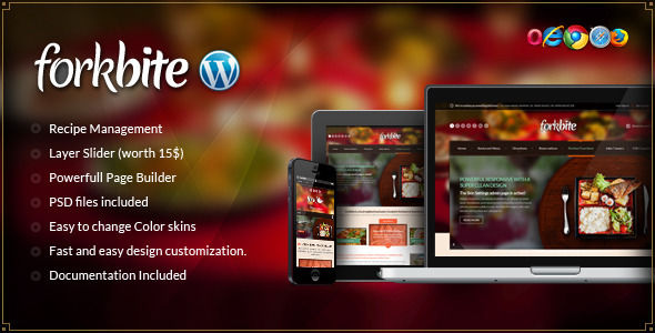 Forkbite by Chimpstudio is a recipe WordPress theme which features fully responsive layouts, Revolution Slider and Bootstrap framework utilization.