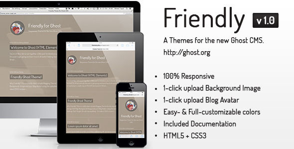 Friendly Responsive Theme For The New Ghost CMS by Ahmettopal is a Ghost theme which features one page layouts, fully responsive layouts, can be used for your portfolio, is great for your personal site, blogging related layouts and optimizations and  minimal design.
