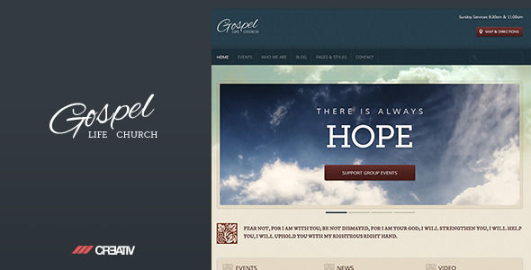 Gospel by Jonathan01 is a news magazine WordPress theme with video support which features fully responsive layouts, search engine optimization and clean design.