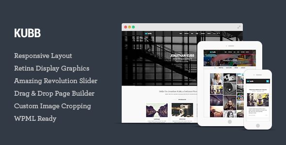 Kubb by Tommusrhodus is a WordPress theme which features Retina display support, parallax elements, one page layouts, fully responsive layouts, search engine optimization, Google Fonts support, Revolution Slider, WooCommerce integration, clean design, Bootstrap framework utilization, support for photo galleries, can be used for your portfolio, magazine style layouts, flat design aesthetics, masonry post layouts, a grid layout and minimal design.