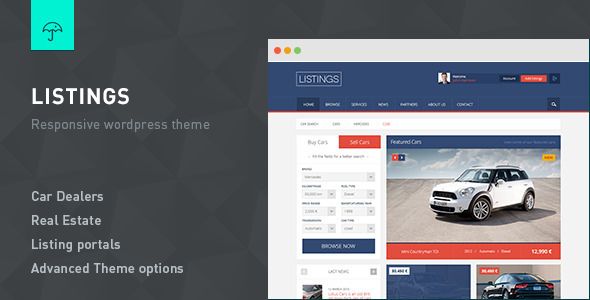 Listings by UmbrellaStudios is a niche WordPress theme with frontend submission functionality which features support for RTL languages, fully responsive layouts, search engine optimization, Google Fonts support, clean design and a grid layout.