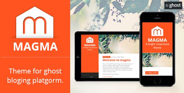 Magma by GBJsolution is a Ghost theme which features fully responsive layouts, Google Fonts support, clean design, is great for your personal site, blogging related layouts and optimizations, flat design aesthetics, masonry post layouts and  minimal design.