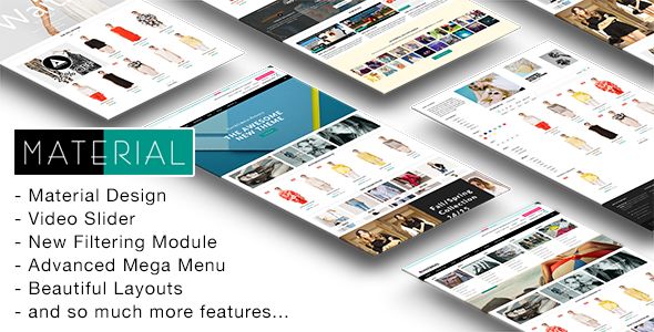 Material by Roartheme is a Shopify theme which features support for RTL languages, Mega Menu, fully responsive layouts, search engine optimization, Bootstrap framework utilization, a grid layout and  minimal design.