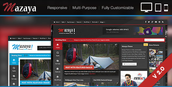 Mazaya Responsive WordPress News by Fawaniss is a news magazine WordPress theme with video support which features support for RTL languages, fully responsive layouts, search engine optimization, clean design, magazine style layouts, corporate style visuals and a grid layout.