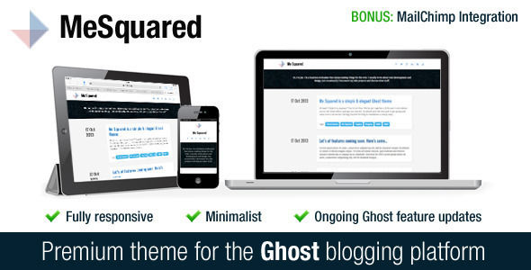 Me Squared by Joetann is a Ghost theme which features fully responsive layouts, clean design, blogging related layouts and optimizations and  minimal design.
