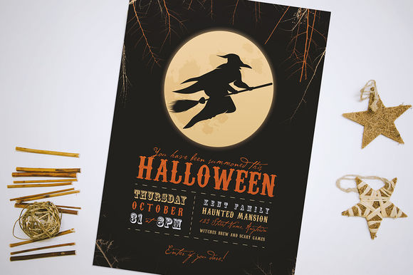 Moon Witch Halloween Party Flyer by ErinManuel is available from CreativeMarket for $4.