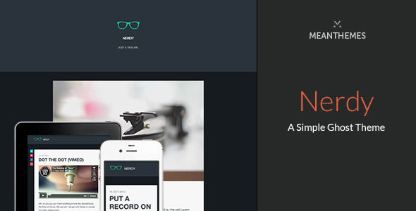 Nerdy by Meanthemes is a Ghost theme which features fully responsive layouts, clean design, can be used for your portfolio, is great for your personal site and  flat design aesthetics.