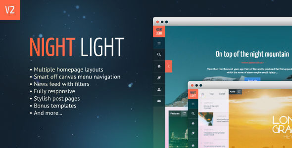 NightLight by 7immer is a Ghost theme which features support for RTL languages, fully responsive layouts, Google Fonts support, clean design, is great for your personal site, blogging related layouts and optimizations and  flat design aesthetics.