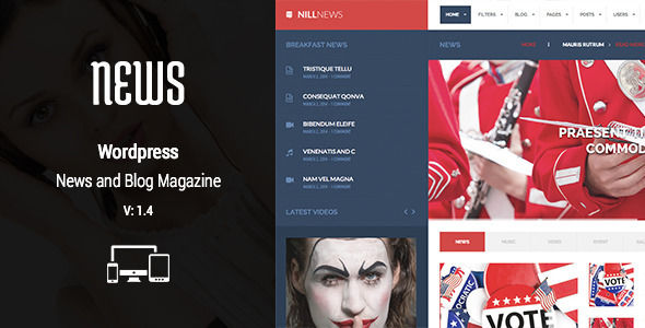 Nillnews by NillTheme is a news magazine WordPress theme with video support which features Retina display support, support for RTL languages, fully responsive layouts, Revolution Slider, WooCommerce integration, Bootstrap framework utilization, magazine style layouts and flat design aesthetics.