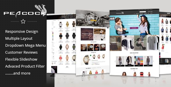Peacock by Tadatheme is a Shopify theme which features parallax elements, Mega Menu, fully responsive layouts, Google Fonts support and  Bootstrap framework utilization.
