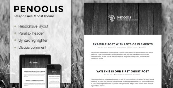 Penoolis by ThemeWarriors is a Ghost theme which features parallax elements, fully responsive layouts, clean design, is great for your personal site and  minimal design.