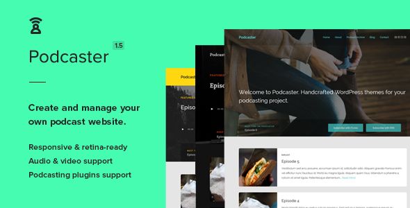 Podcaster by Themestation is a WordPress theme which features Retina display support, parallax elements, support for RTL languages, one page layouts, fully responsive layouts, clean design, Bootstrap framework utilization, blogging related layouts and optimizations and a grid layout.