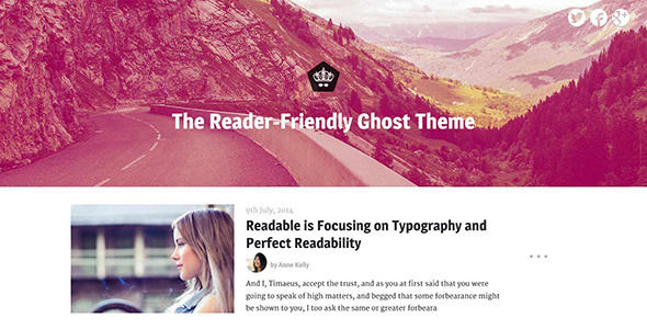 Readable by Snail_n_Vogel is a Ghost theme which features fully responsive layouts and  a grid layout.