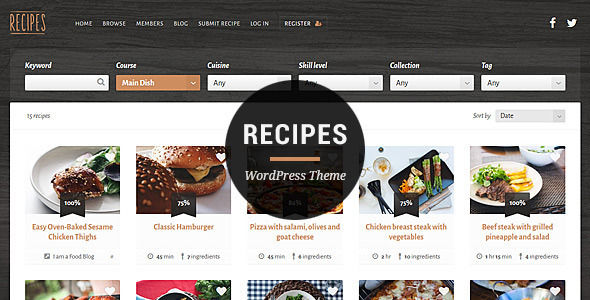 Recipes WordPress Theme by MyTheme is a niche WordPress theme with frontend submission functionality which features fully responsive layouts, search engine optimization and clean design.