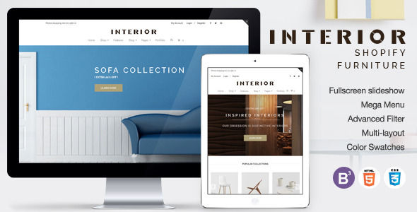 Responsive Minimalist Shopify Theme For Interior by Tvlgiao is a Shopify theme which features parallax elements, support for RTL languages, Mega Menu, fully responsive layouts, search engine optimization, Google Fonts support, WooCommerce integration, Bootstrap framework utilization and  minimal design.