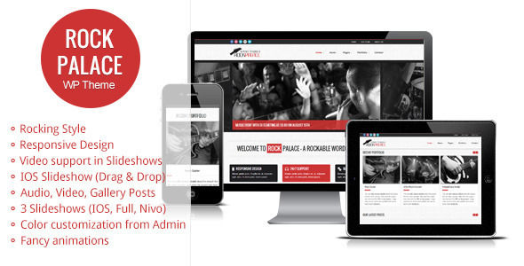 Rock Palace by Gljivec is a WordPress theme for bands which features fully responsive layouts, search engine optimization, Google Fonts support, WooCommerce integration, can be used for your portfolio, is great for your personal site and minimal design.