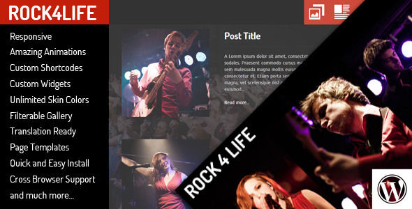 RockLife by Egemenerd is a WordPress theme for bands which features support for RTL languages, fully responsive layouts, Google Fonts support and can be used for your portfolio.